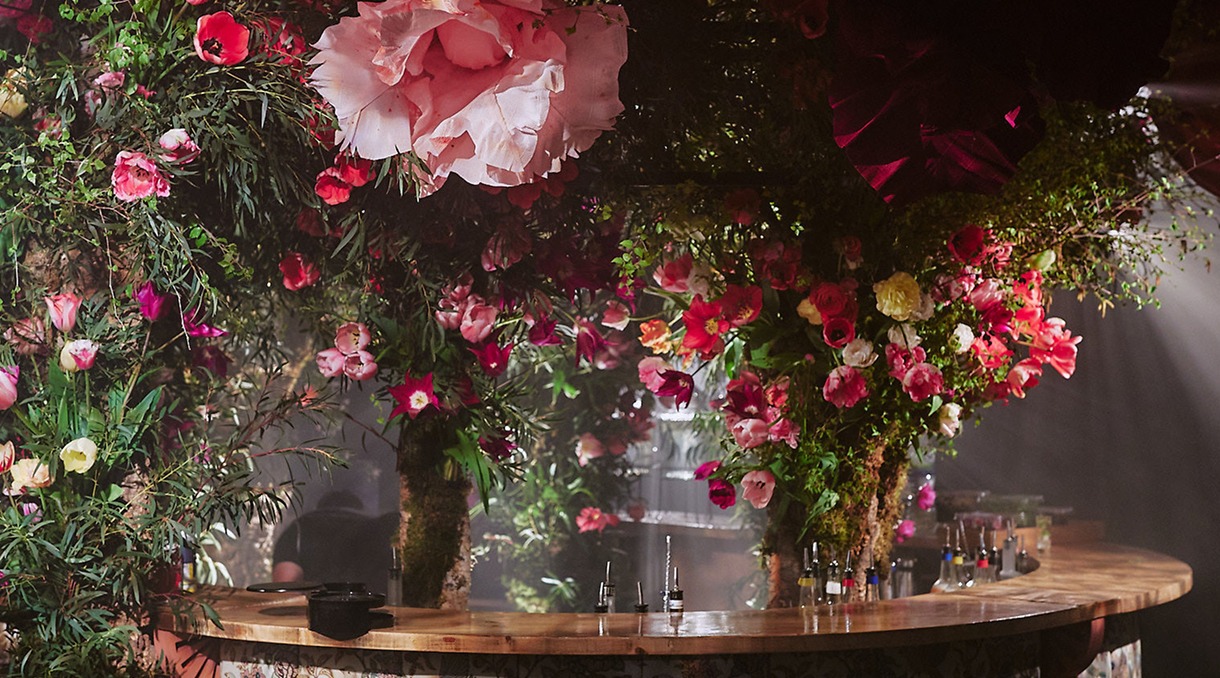 An extraordinary event designed to transport our guests into a dreamy, floral wonderland. A mix of the surreal and very real, thousands of British tulips set amongst floating foliage and large handcrafted paper flowers. Lucy Vail Floristry